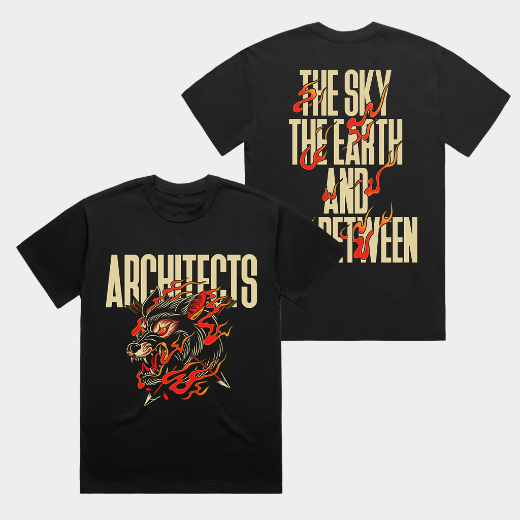 Architects Merch Wolf Tattoo Black T-Shirt The Sky The Earth And Between Shirt Gifts For Fans