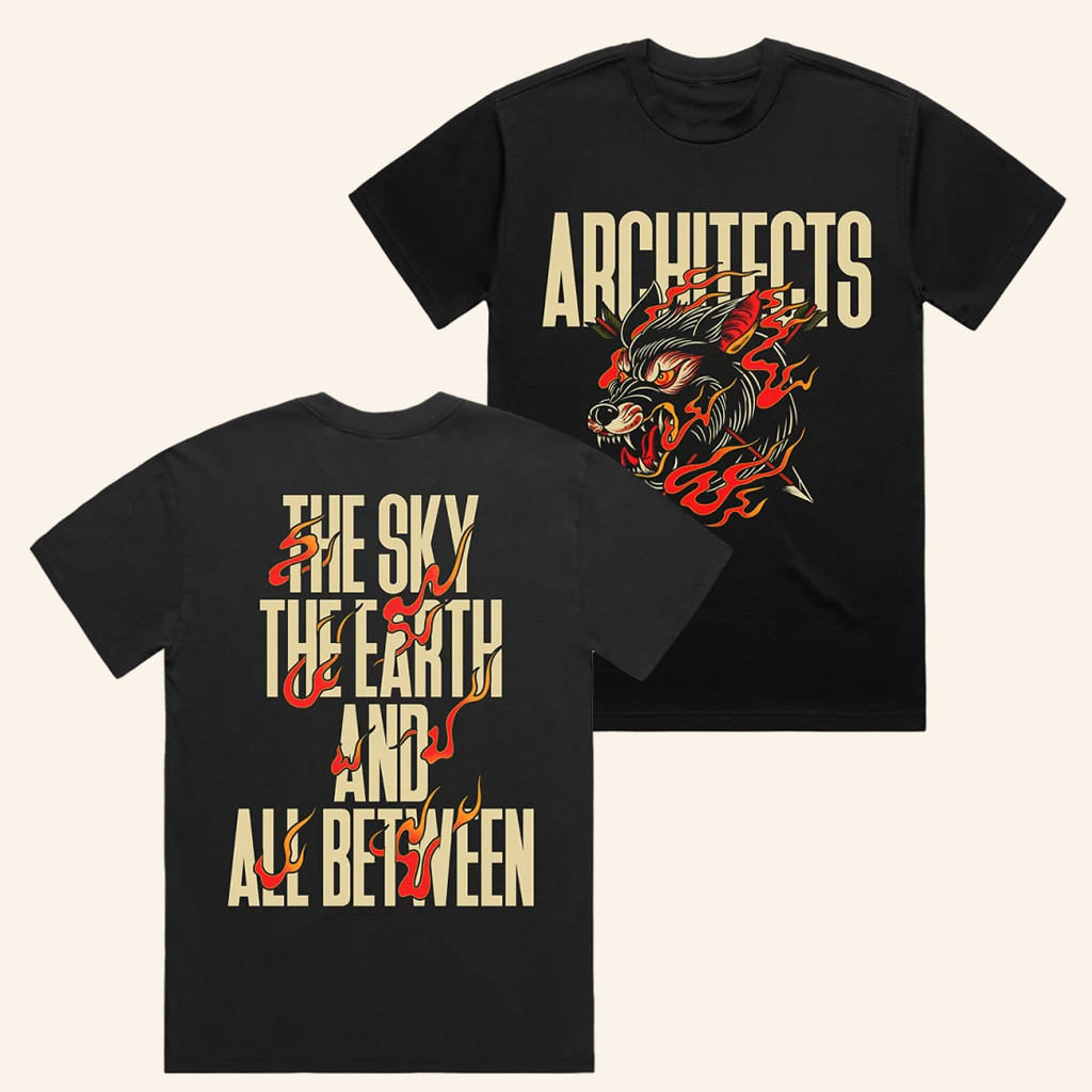 Architects Merch Wolf Tattoo T-Shirt The Sky The Earth And All Between Shirt Gifts For Band Fan