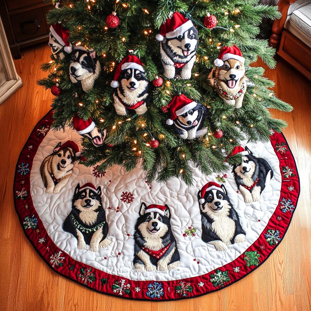 Arctic Cheer Christmas Quilted Tree Skirt Warm and Soft Christmas Tree Skirt for Winter