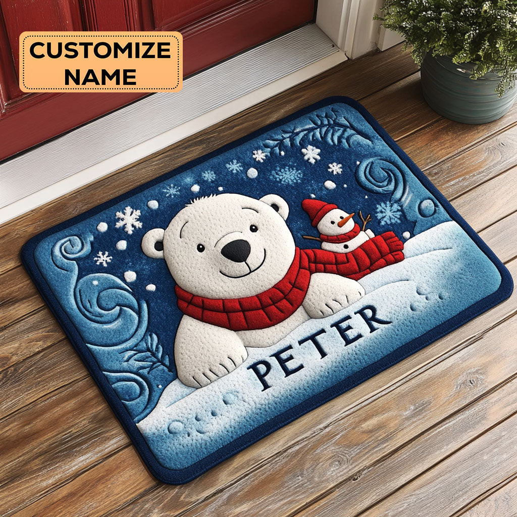 Arctic Cheer Custom Personalized Doormat Gift For Friends and Family on Christmas Day