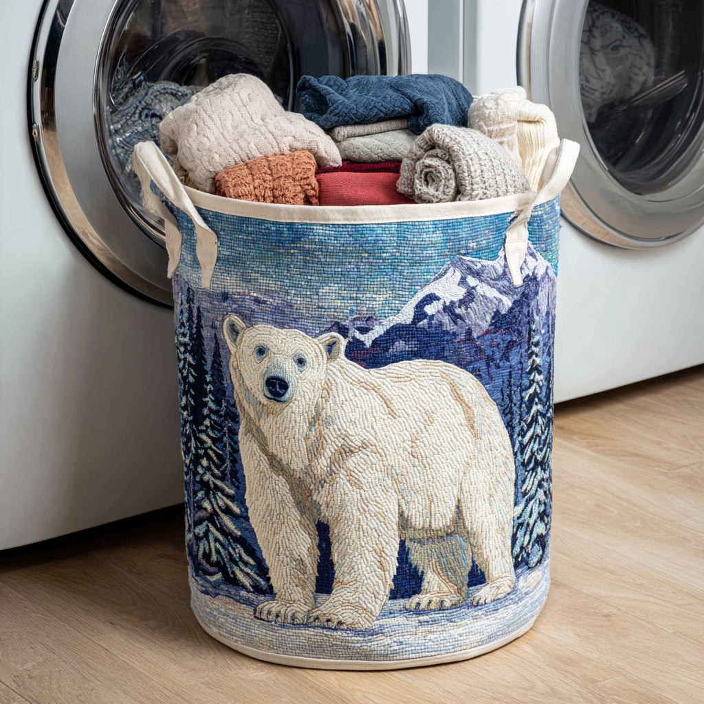 Arctic Polar Bear Quilted Laundry Basket Durable Quilted Laundry Basket for Home Organization