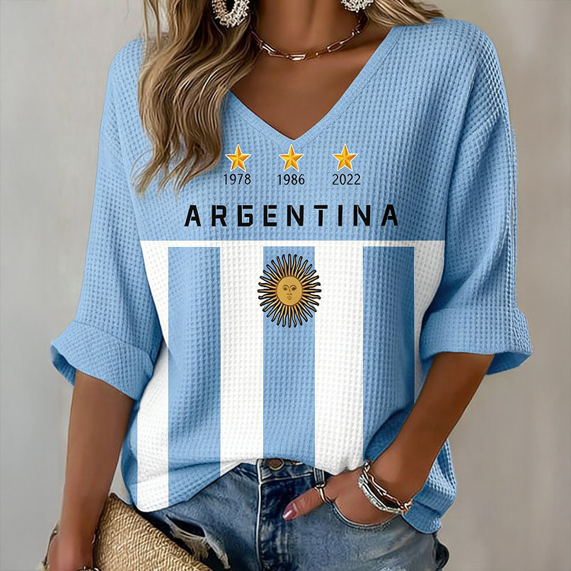 Argentina FIFA World Cup 2026 V-Neck Long Sleeve Shirt World Cup Apparel Soccer Gift For Wife