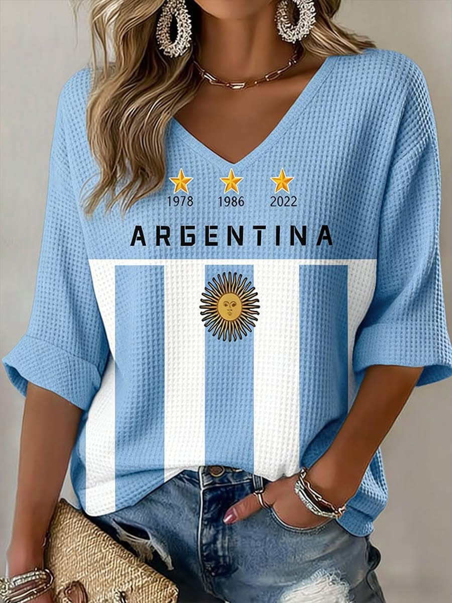 Argentina V-Neck Long Sleeve Shirt FIFA World Cup 2026 Clothing Unique Gift For Fans
