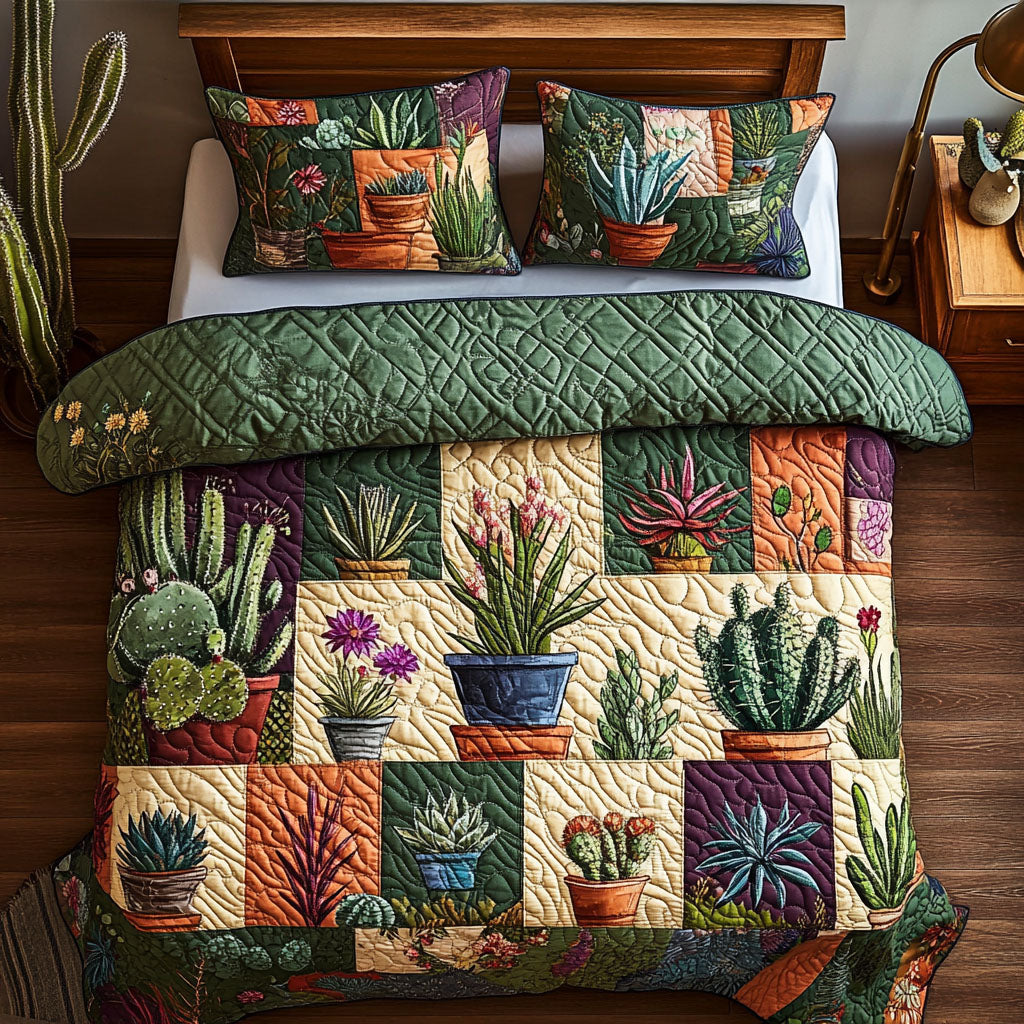 Arid Elegance Quilted Bedding Set Cozy Bedroom Decor Cactus Themed Gifts