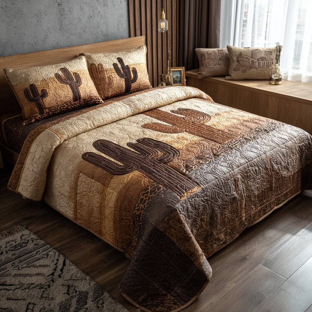 Arid Grace Quilted Bedding Set Cozy Bedroom Decor Cactus Themed Birthday Gifts
