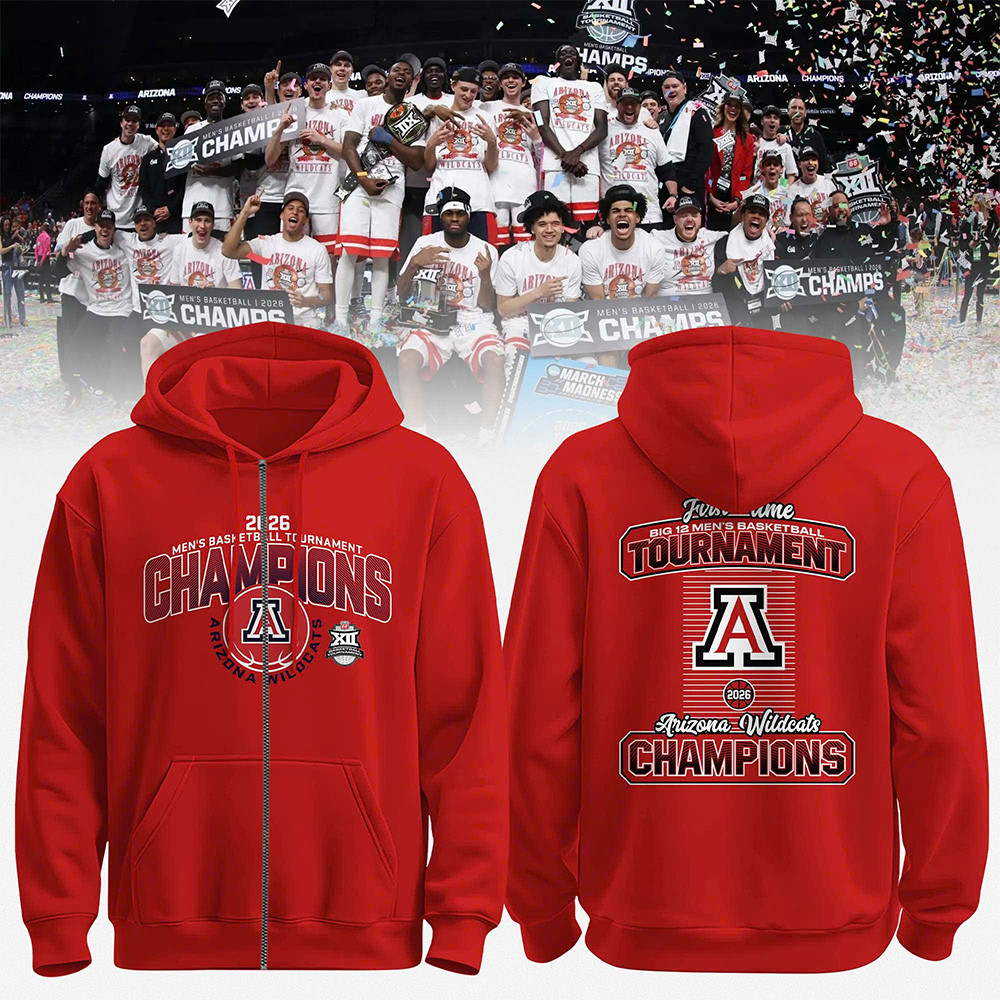 Arizona 2026 Big 12 Basketball Tournament Champions Zip Hoodie Basketball Apparel