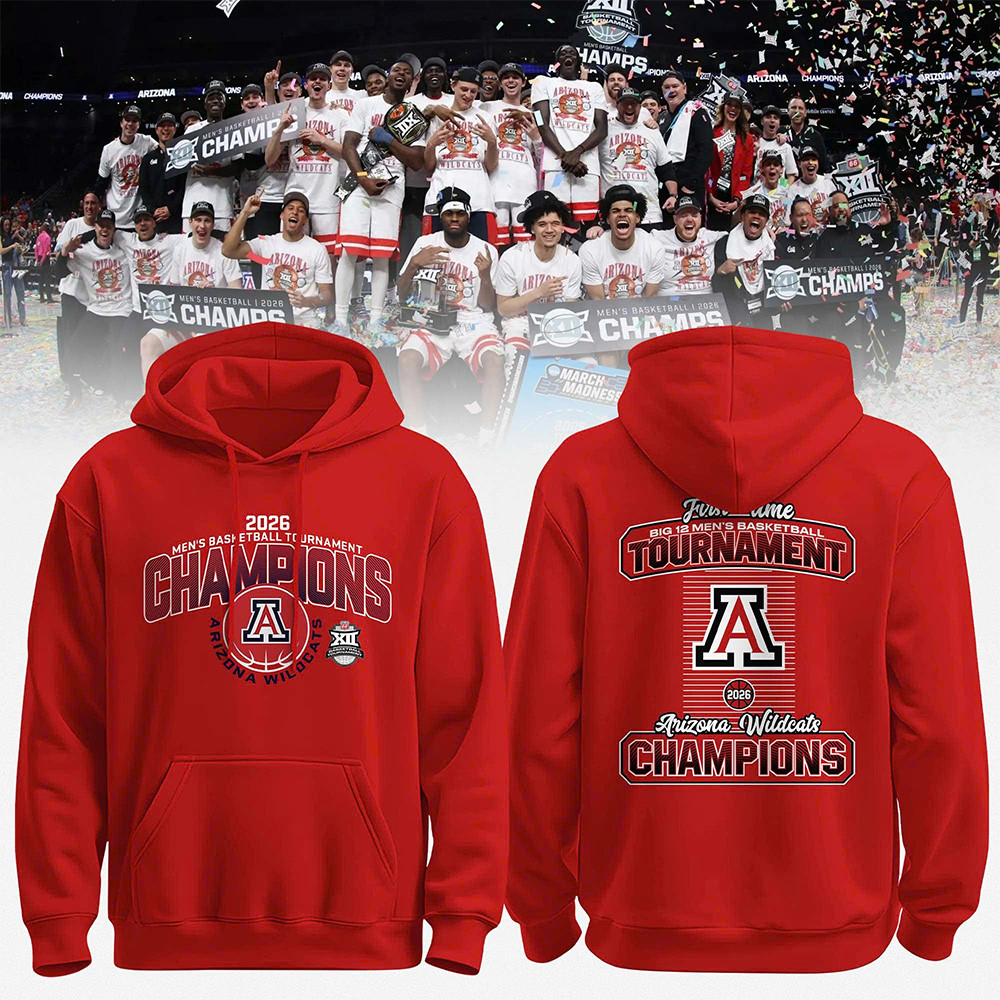 Arizona 2026 Big 12 Men's Basketball Tournament Champions Hoodie March Madness Apparel