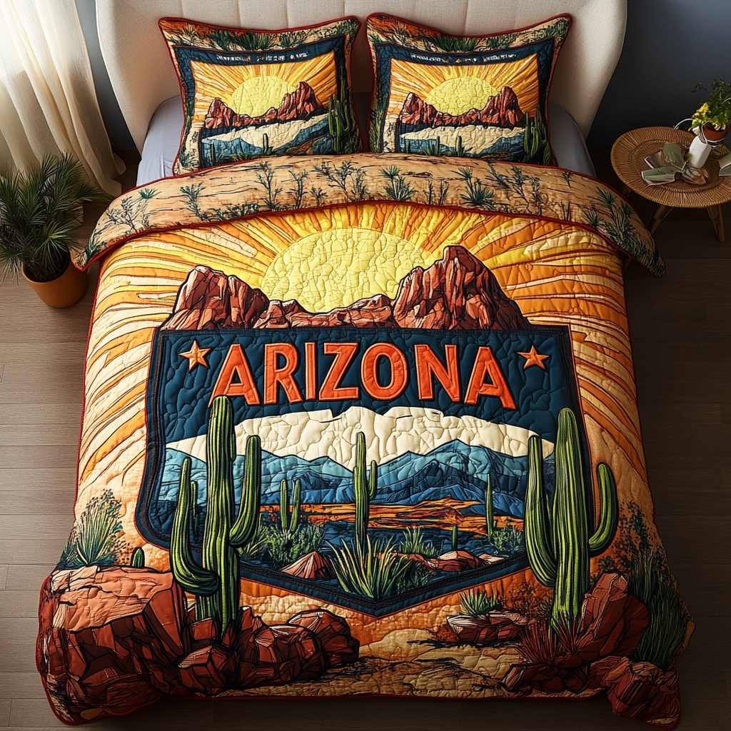 Arizona Adventure Quilted Bedding Set Bedroom Decor Cactus For Birthday Gift