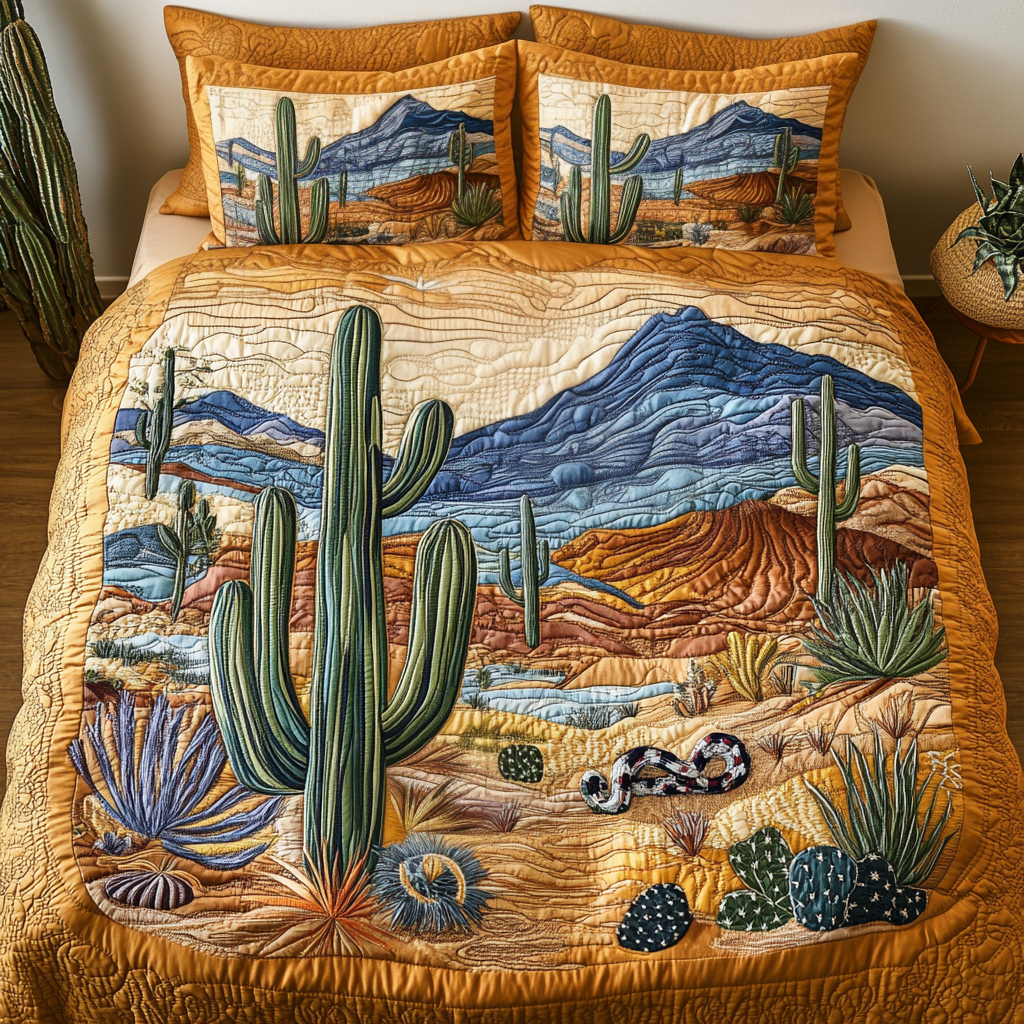 Arizona Beauty Quilted Bedding Set Holiday Duvet Cover Set Succulent Gift Ideas