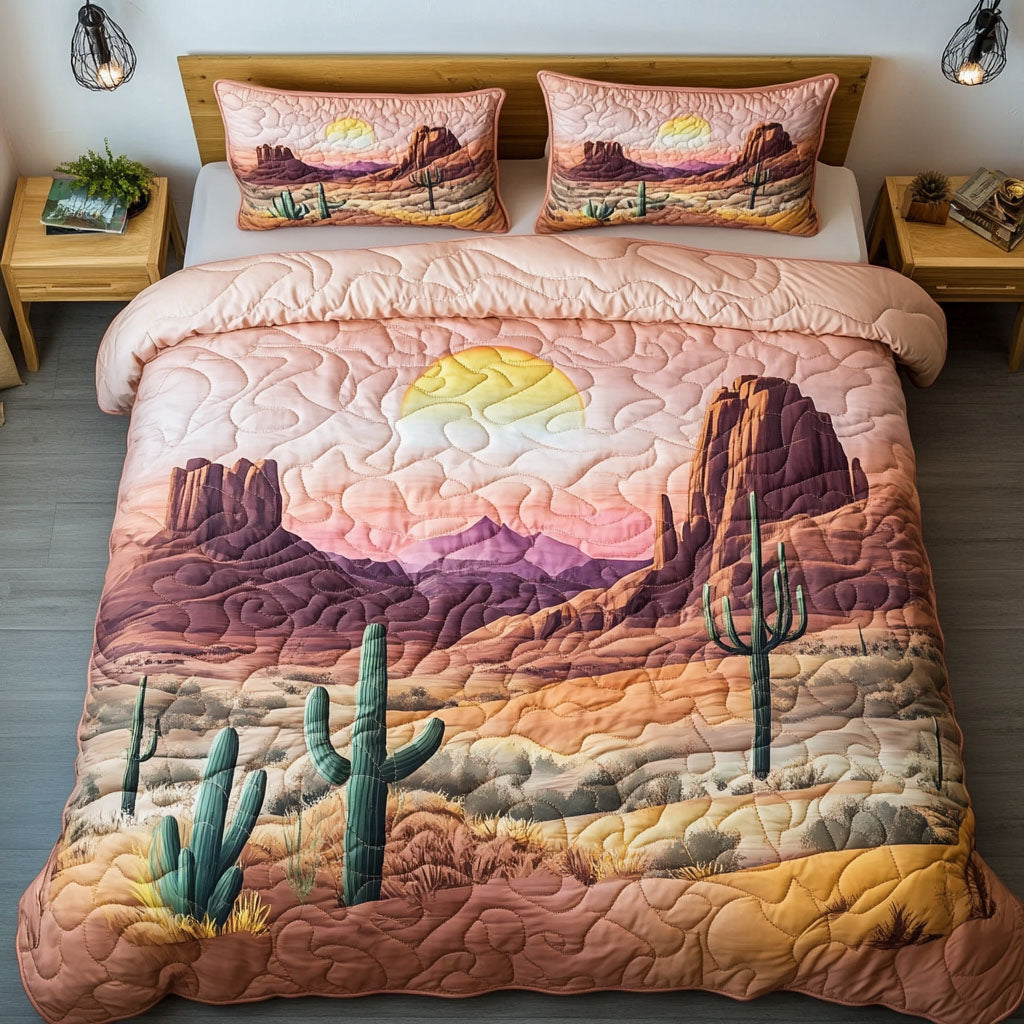 Arizona Bloom Quilted Bedding Set Unique Bed Sheet Set Cactus Related Gifts