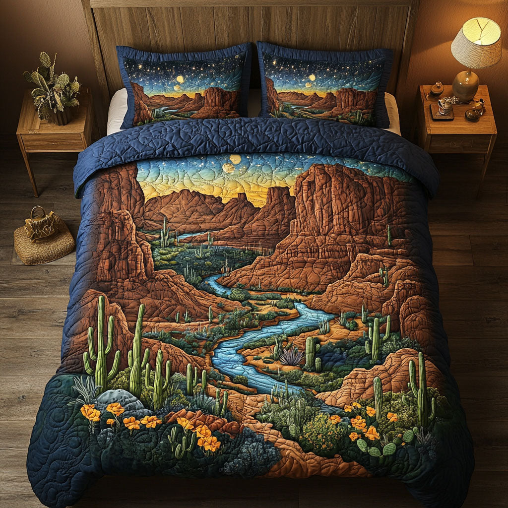 Arizona Canyon Quilted Bedding Set Cozy Bedroom Decor Cactus For Birthday Gift