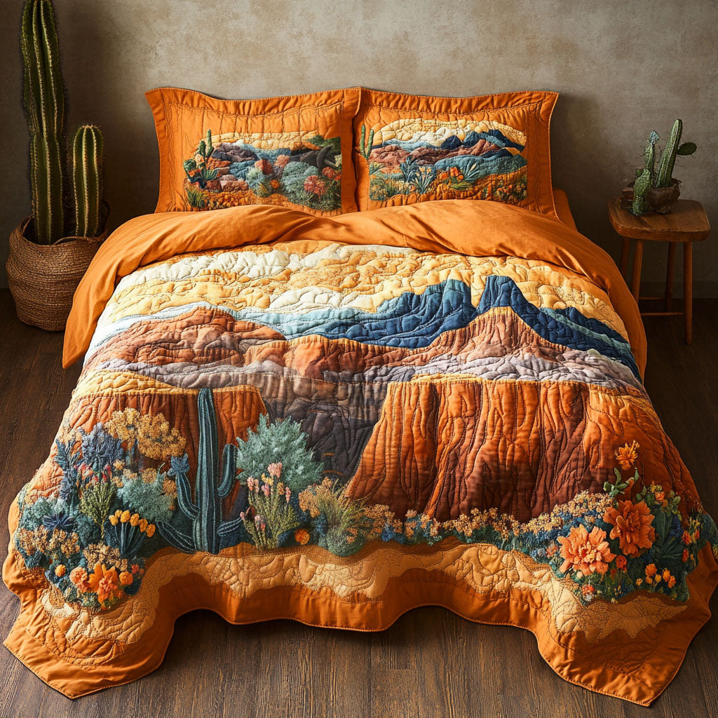 Arizona Canyon View Quilted Bedding Set Bed Room Decoration Gift For Cactus Lover