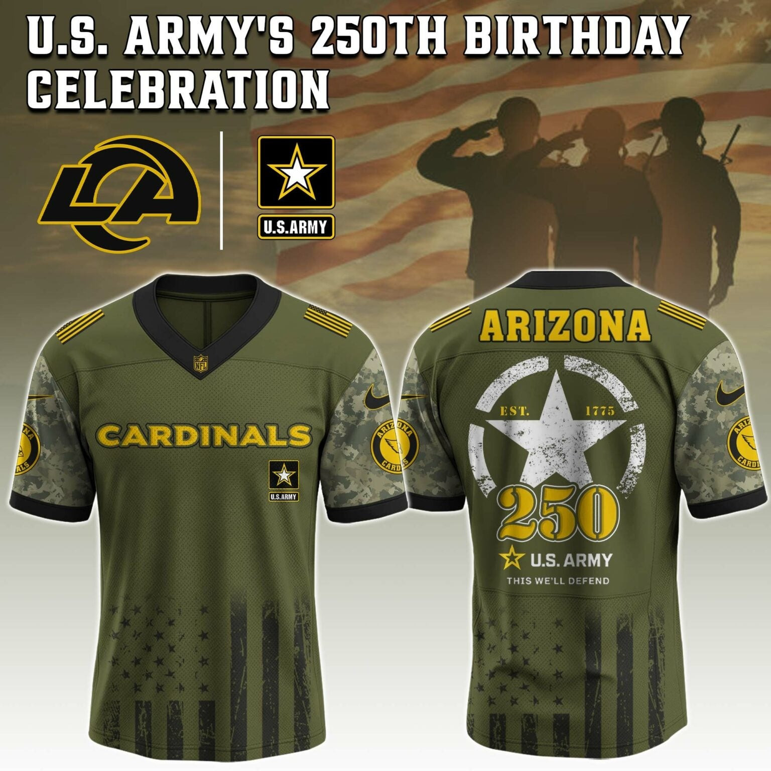 Arizona Cardinals NFL x 250 US ARMY Jersey Presents For Football Fans