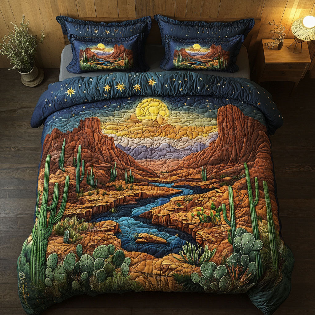 Arizona Desert Quilted Bedding Set Aesthetic Room Decor Christmas Cactus Gift