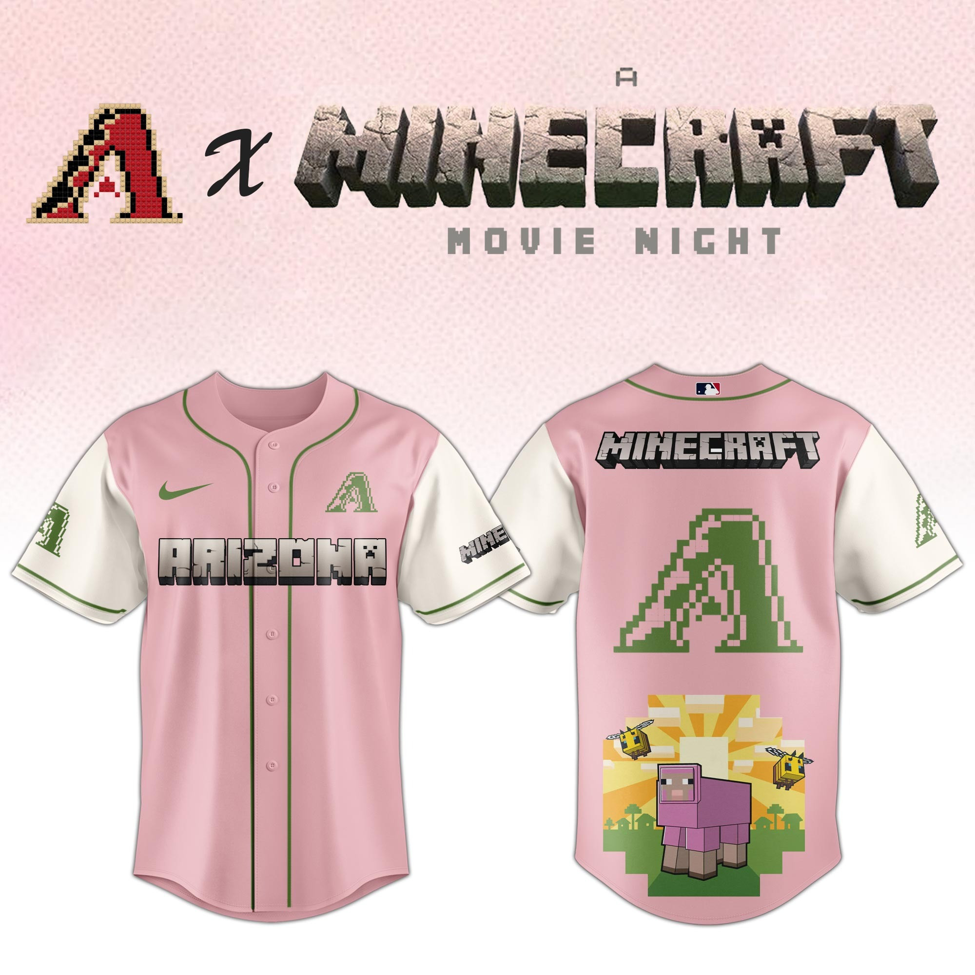 Arizona Diamondbacks MLB x A MINECRAFT MOVIE Night Jersey Gifts For Baseball Fans