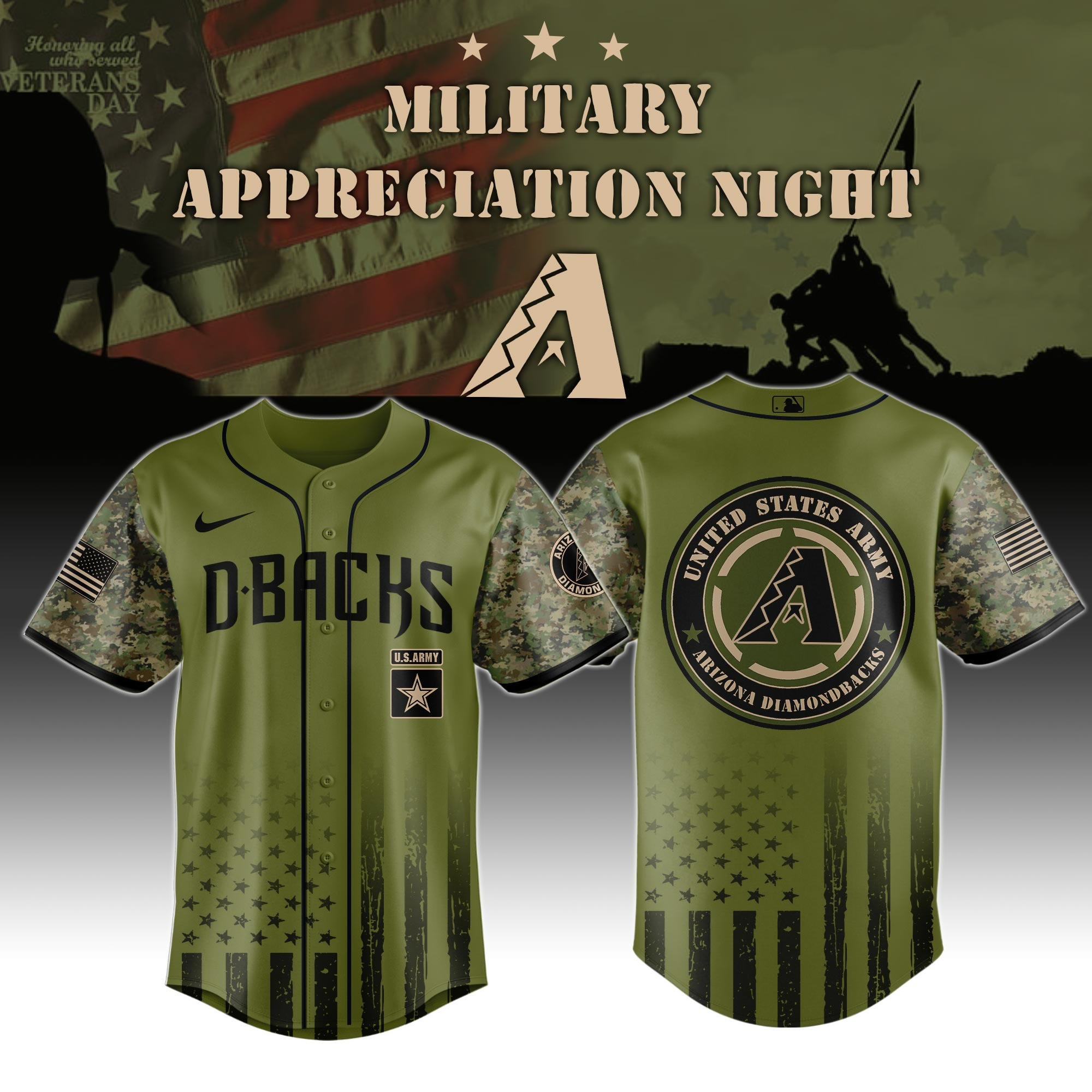 Arizona Diamondbacks MLB x Army Military Appreciation Night Jersey Gifts For Husband