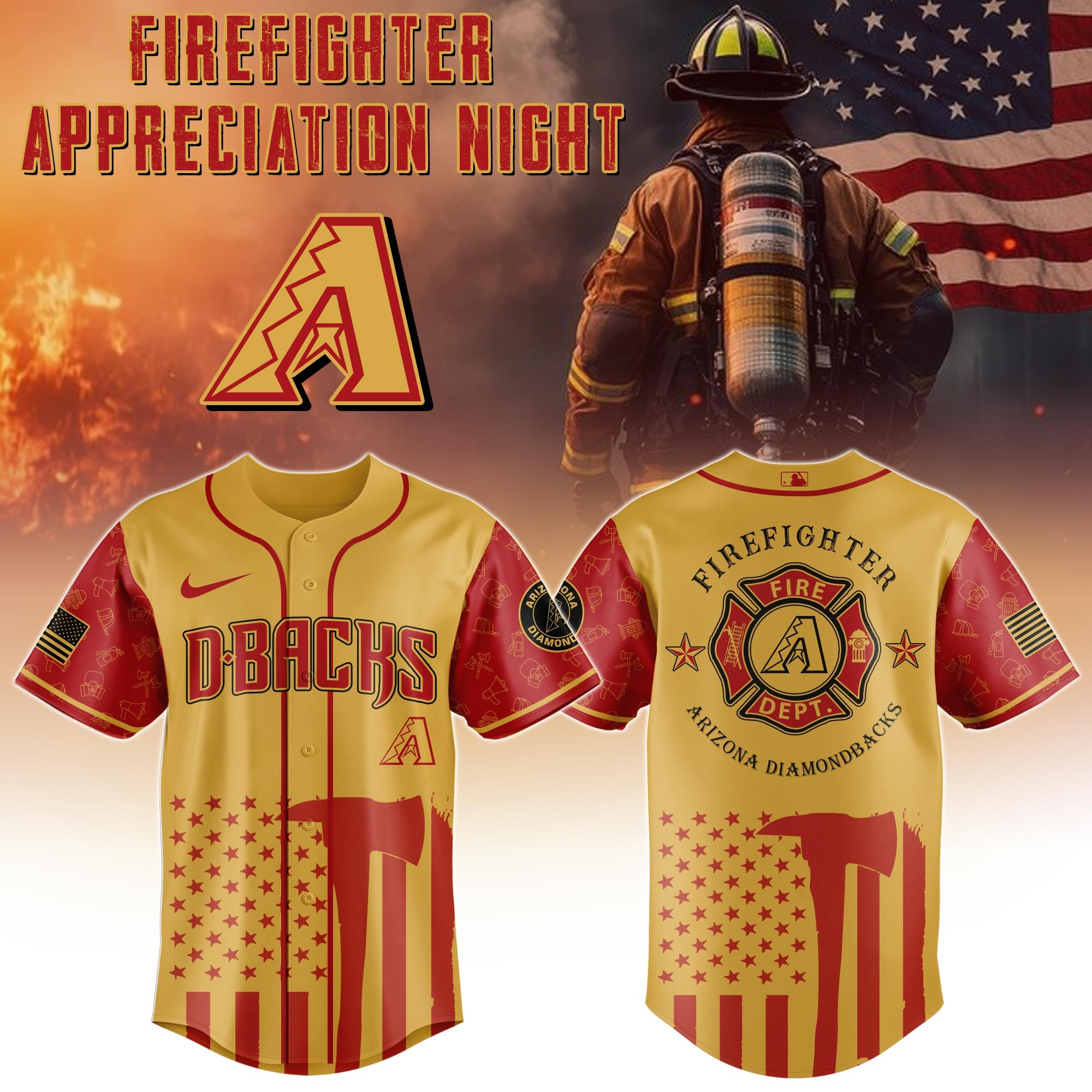 Arizona Diamondbacks MLB x Firefighter Appreciation Night Jersey Gifts For Baseball Lovers