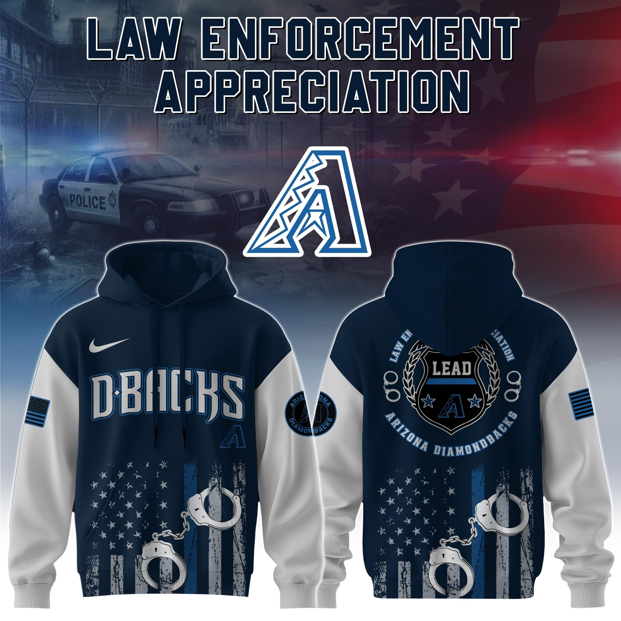 Arizona Diamondbacks MLB x Law Enforcement Appreciation Day Hoodie Gifts For Baseball Fans