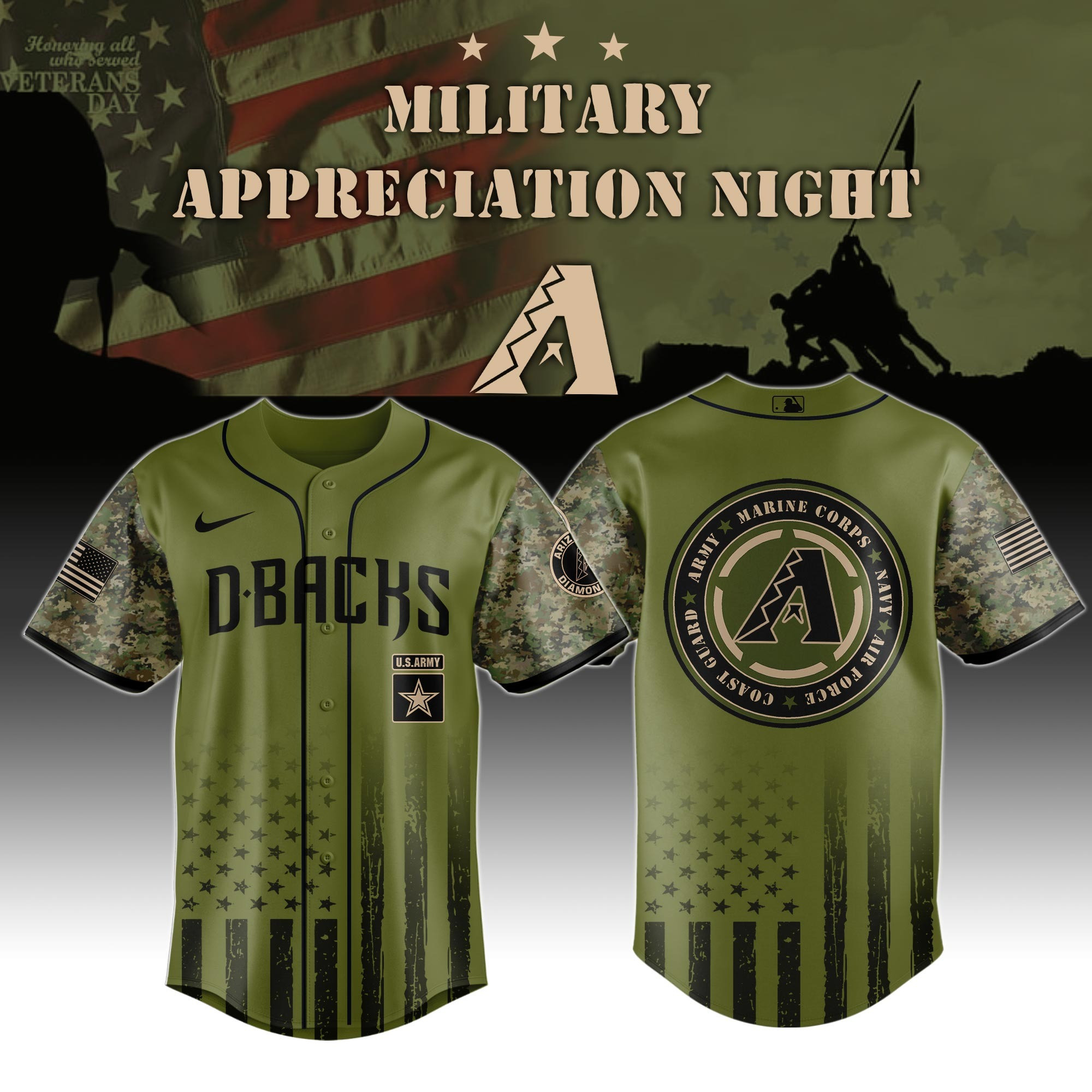 Arizona Diamondbacks MLB x Military Appreciation Night US Army Jersey Gifts For Baseball Fans