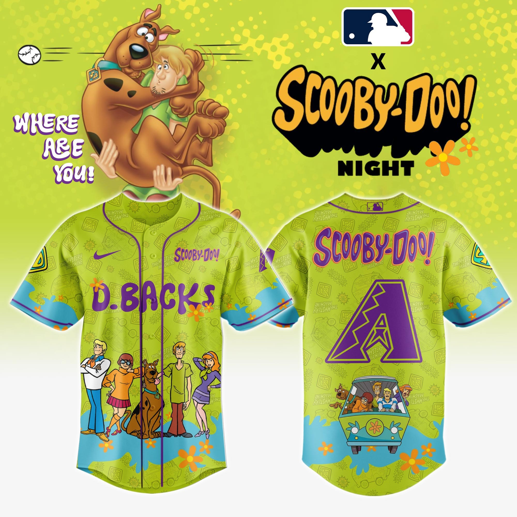 Arizona Diamondbacks MLB x Scooby Doo Jersey Best Gifts For Baseball Fans