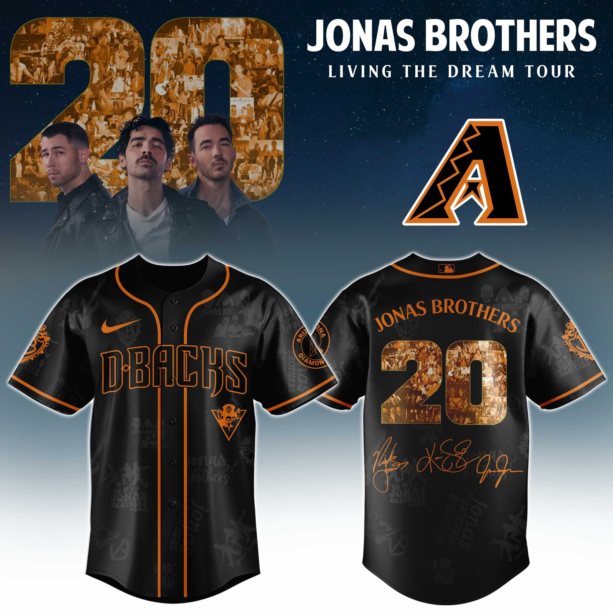 Arizona Diamondbacks X Jonas Brothers 20 Tour 2025 Jersey MLB Merch Baseball Fan Gifts