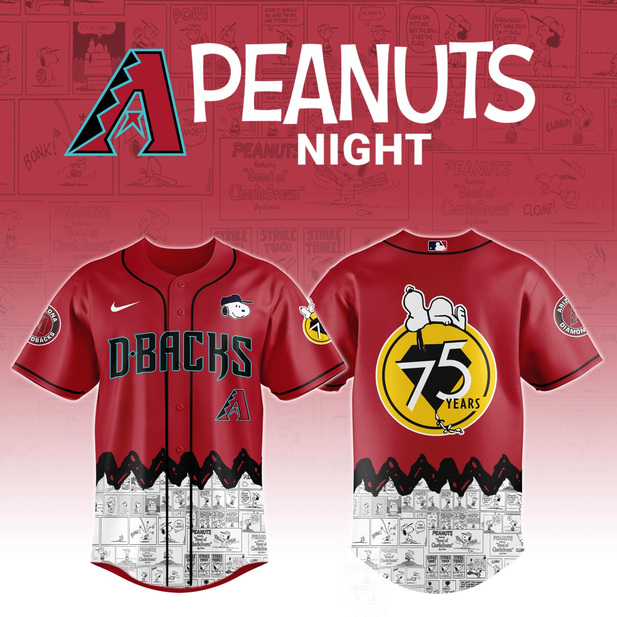 Arizona Diamondbacks x Peanuts Night Jersey 2025 Best Gifts For Baseball Lovers