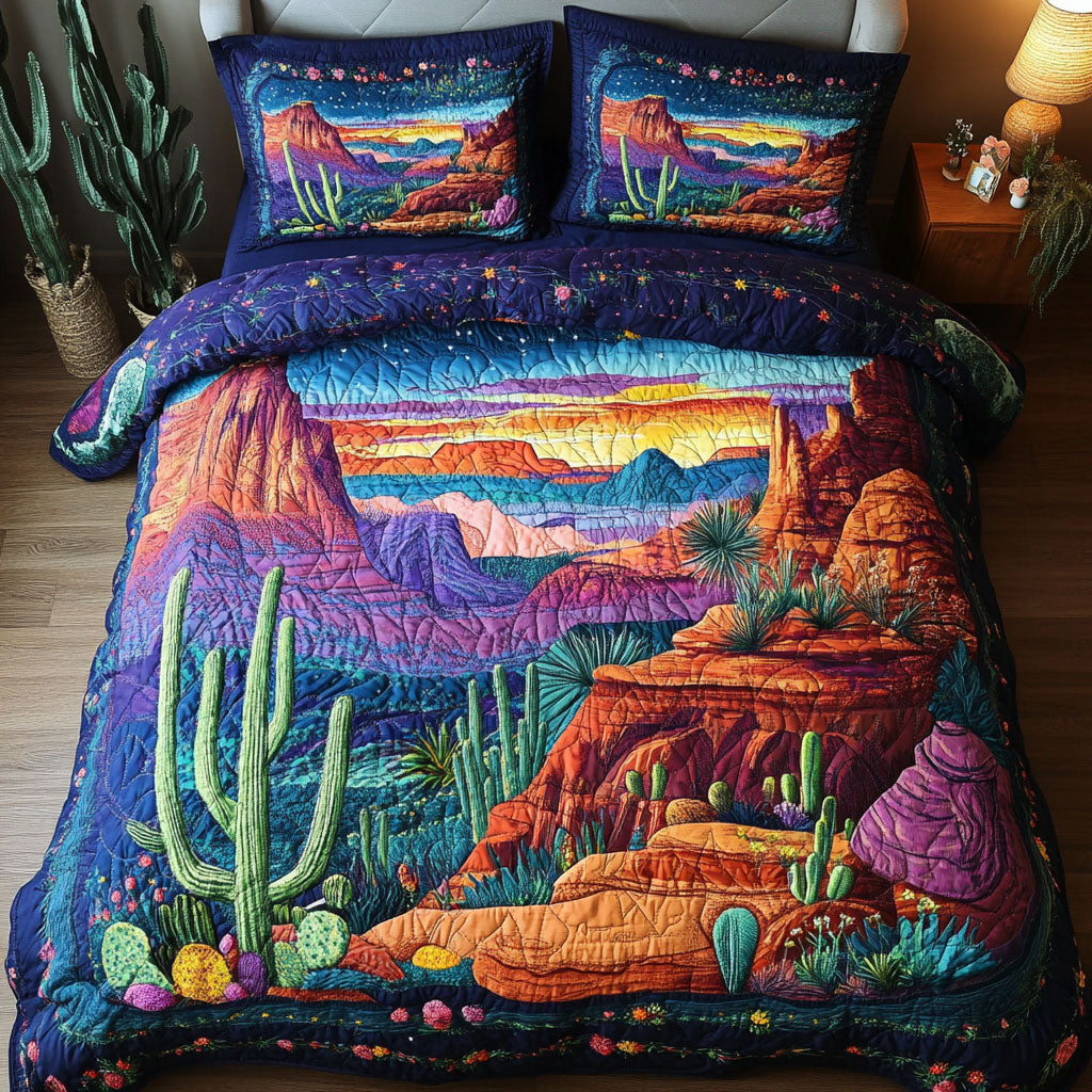 Arizona Glow Quilted Bedding Set Cool Bedroom Decor Gift For Cactus Lover