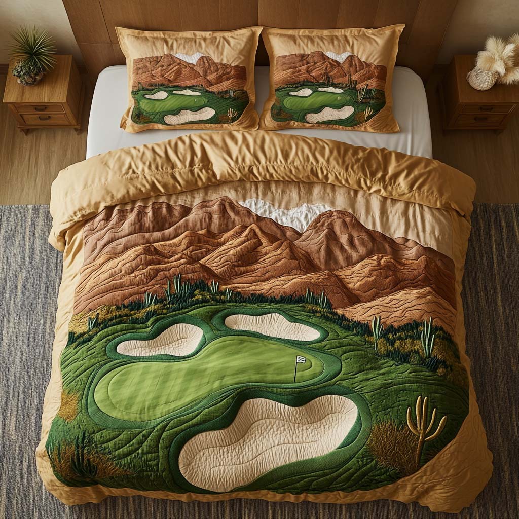 Arizona Golf Adventure Quilted Bedding Set Bedspread Set Christmas Cactus Gift
