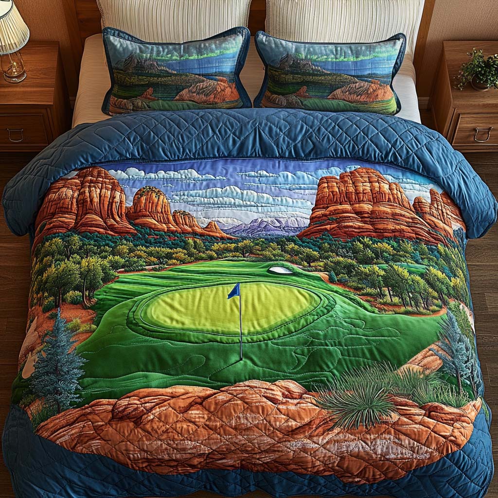 Arizona Golf Bliss Quilted Bedding Set Duvet Cover Bed Sheet Set Cactus Themed Gifts