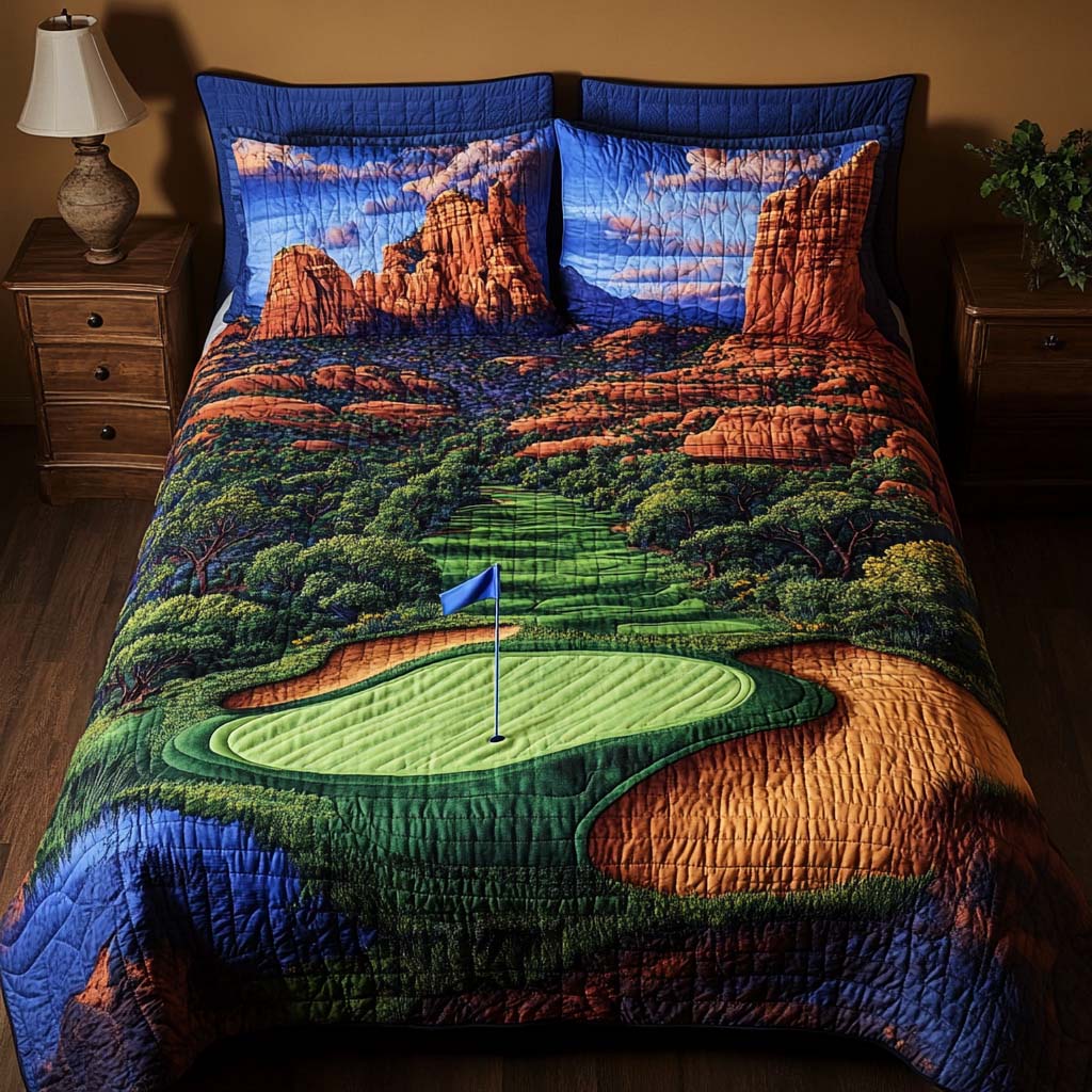 Arizona Golf Classic Quilted Bedding Set Aesthetic Room Decor Gifts For Cactus Lovers