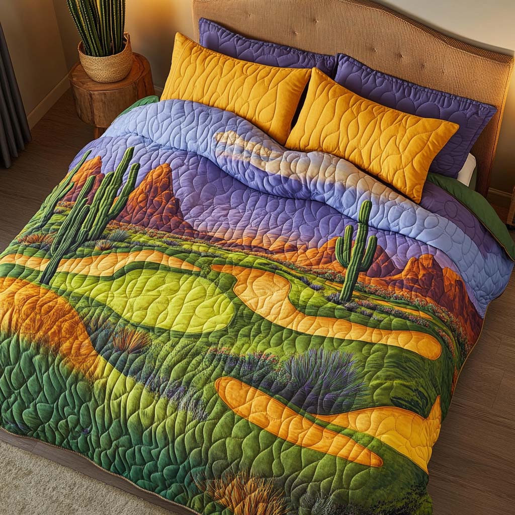 Arizona Golf Escape Quilted Bedding Set Cozy Bedroom Decor Best Cactus Gifts