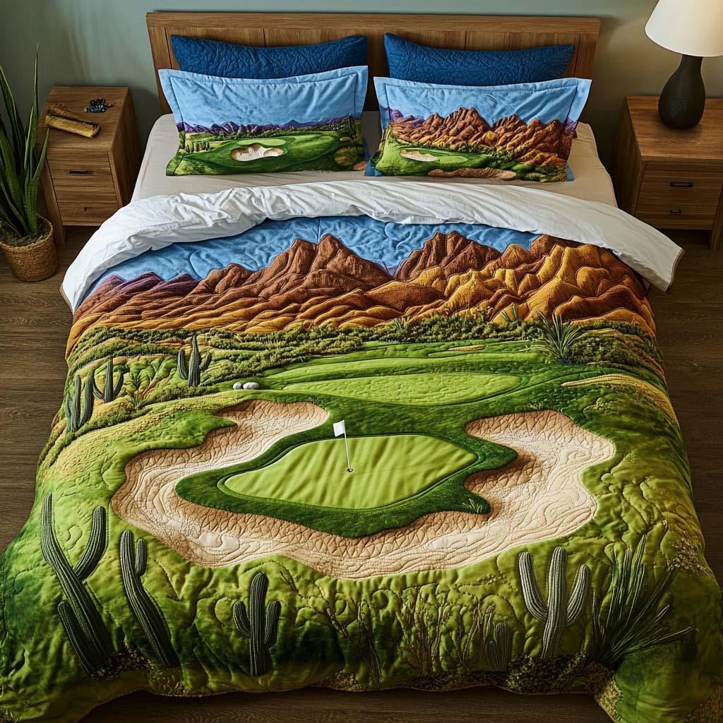 Arizona Golf Escape Quilted Bedding Set Holiday Duvet Covers Cactus Birthday Gift