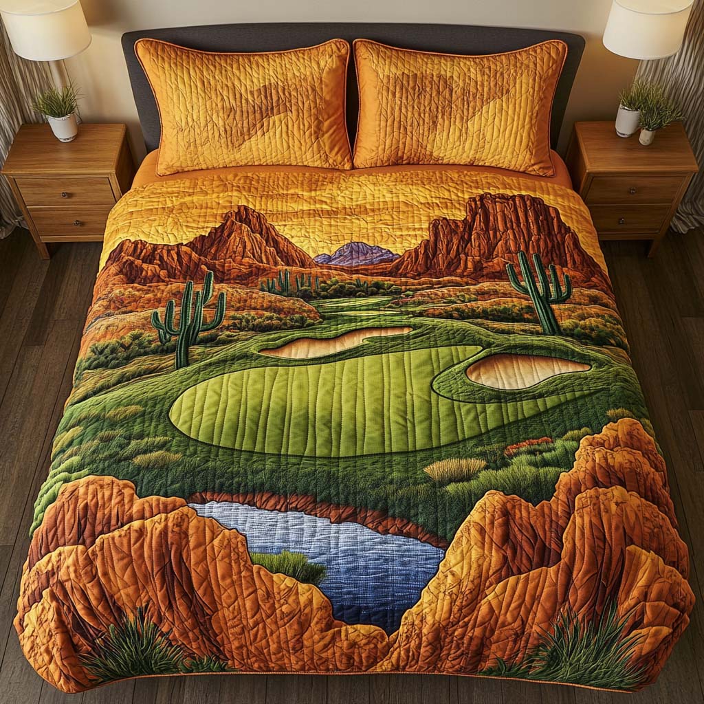 Arizona Golf Heatwave Quilted Bedding Set Holiday Duvet Cover Set Cactus Related Gifts