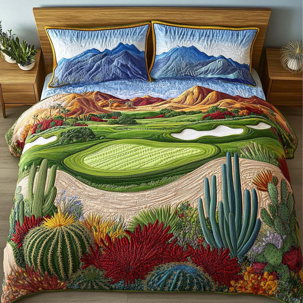 Arizona Golf Horizon Quilted Bedding Set Christmas Duvet Cover Cactus For Birthday Gift