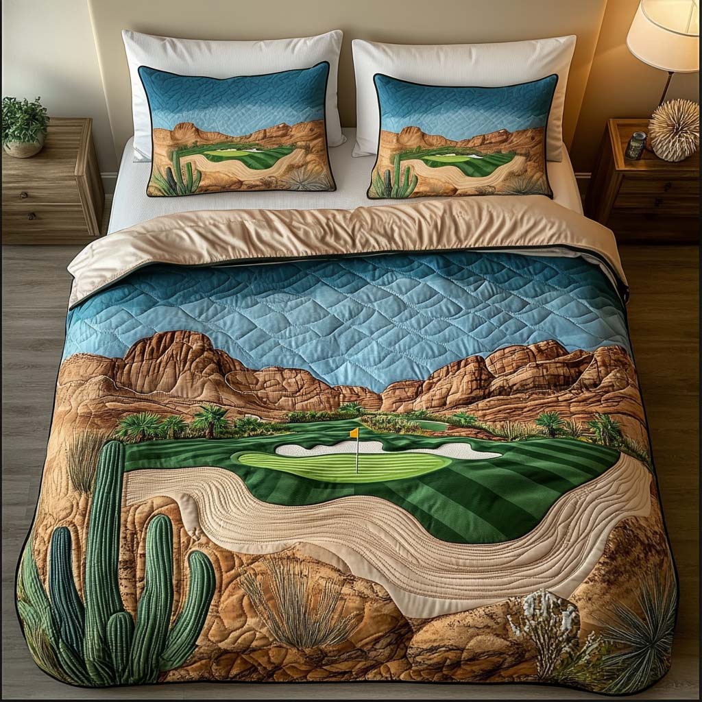 Arizona Golf Journey Quilted Bedding Set Xmas Holiday Duvet Cover Set Succulent Gift For Him Her