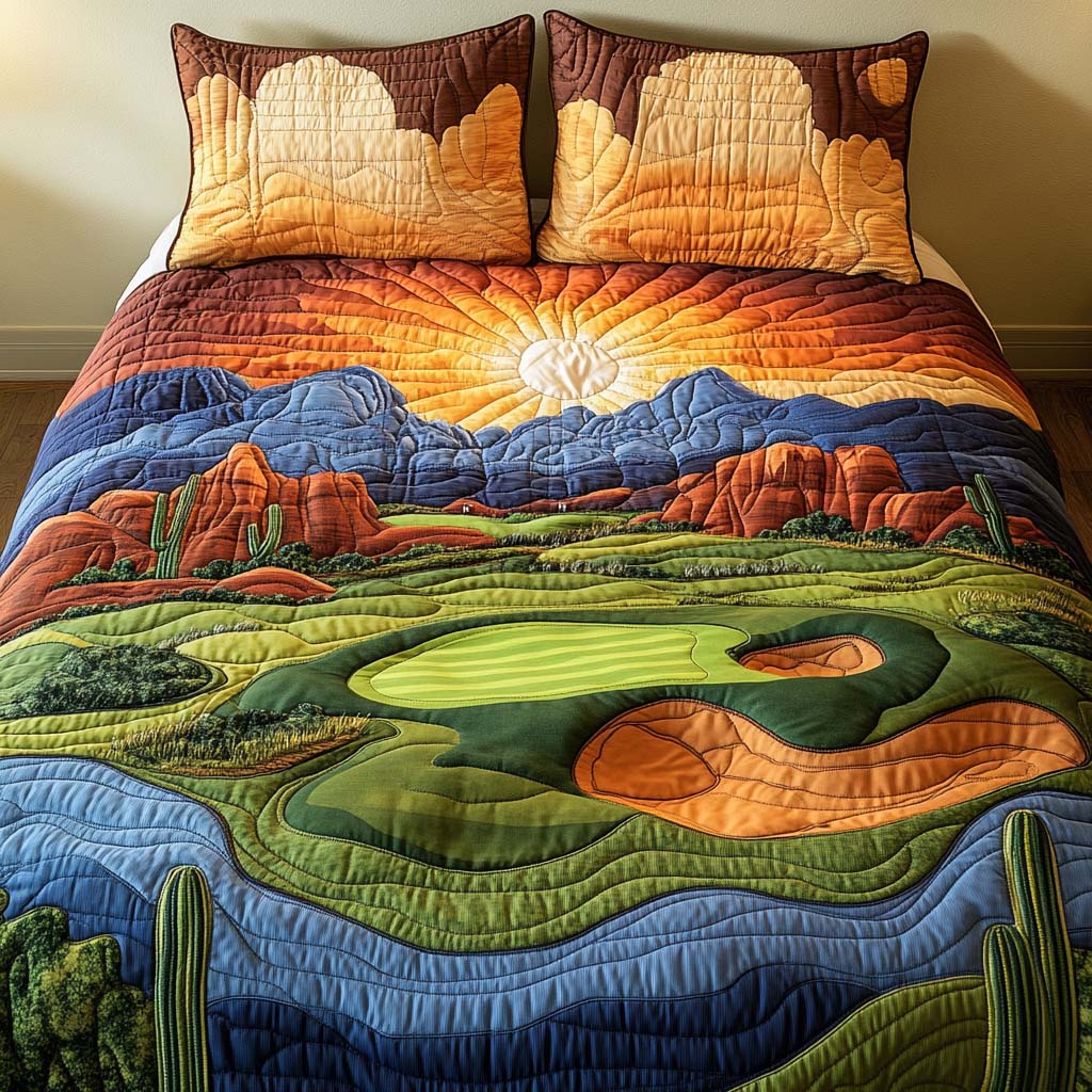 Arizona Golf Retreat Quilted Bedding Set Cute Room Decor Novelty Cactus Gifts