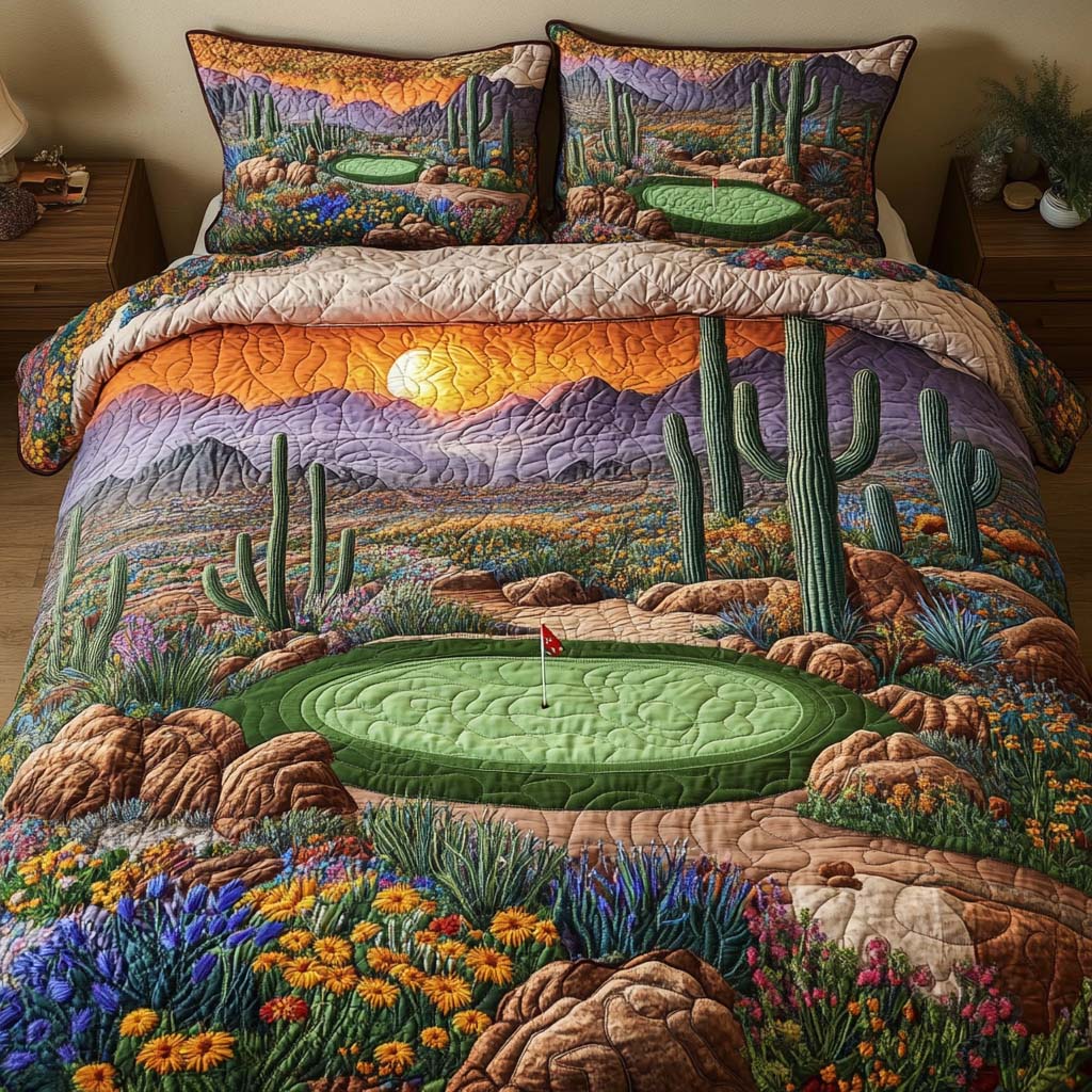 Arizona Golf Sands Quilted Bedding Set Best Bed Sheet Set Best Unique Cactus Gifts