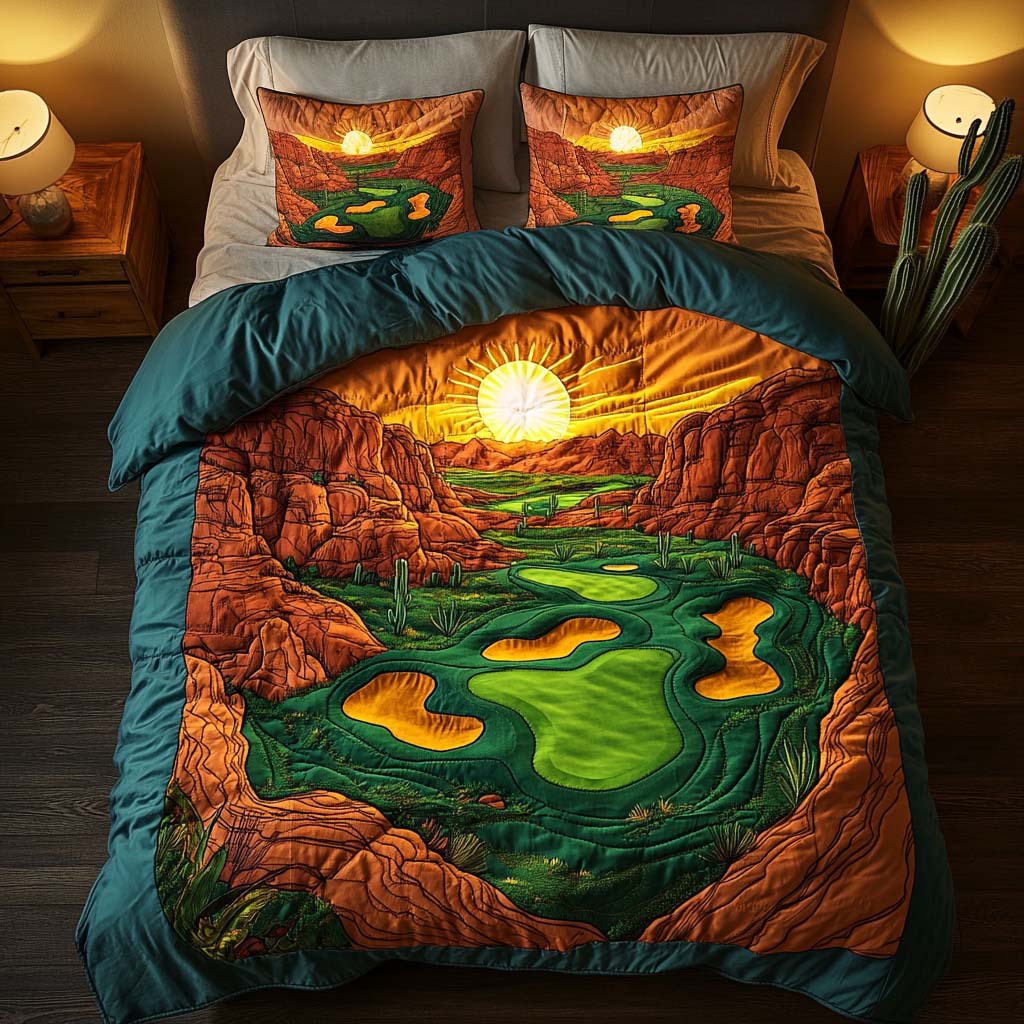 Arizona Golf Vibes Quilted Bedding Set Bed Room Decoration Great Cactus Themed Gifts