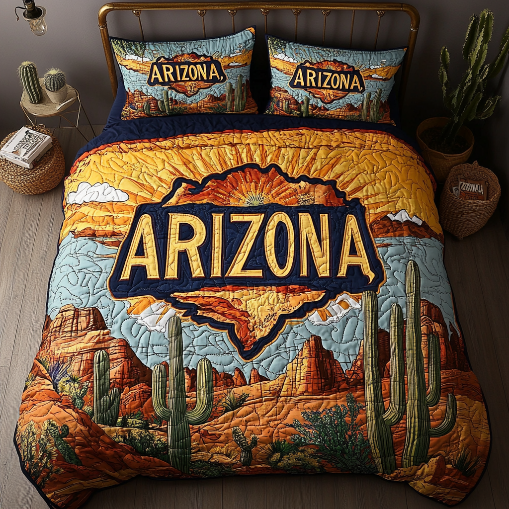 Arizona Landscape Quilted Bedding Set Best Bedspread Set Succulent Gift For Him Her