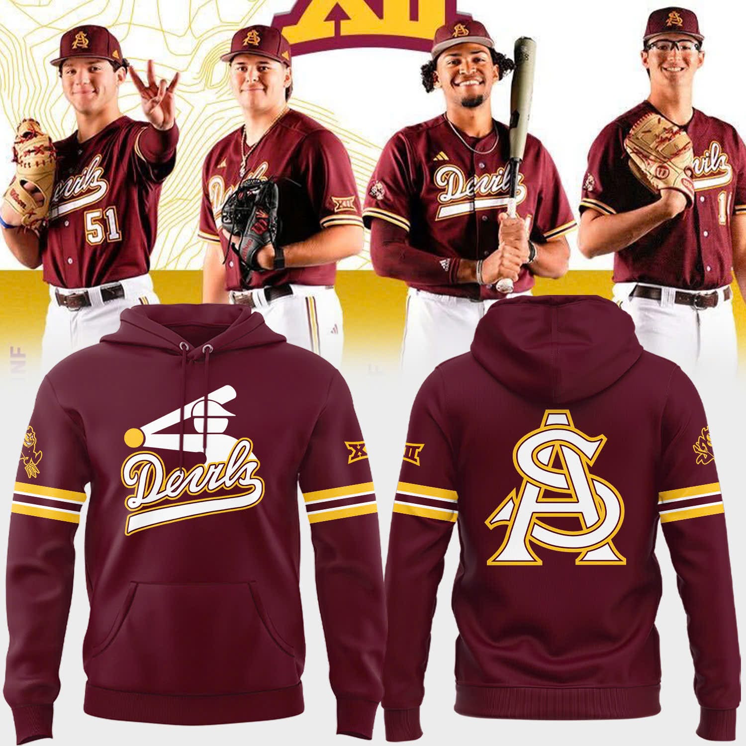 Arizona State Sun Devils Baseball Stickman Hoodie ASU Merch Unique Baseball Gifts For Fans