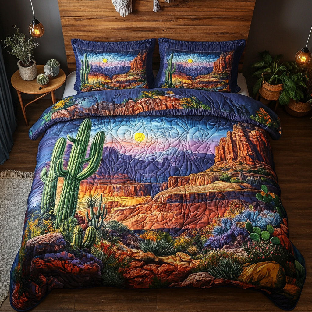 Arizona Sunset Quilted Bedding Set Cute Bedroom Decor Cactus Gifts For Her