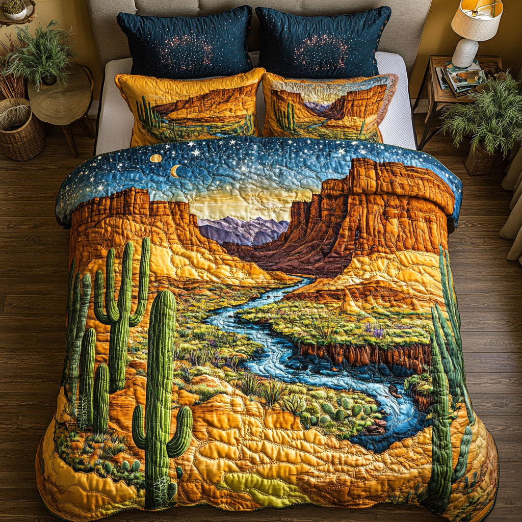 Arizona Twilight Quilted Bedding Set Cute Room Decor Cactus Themed Gifts