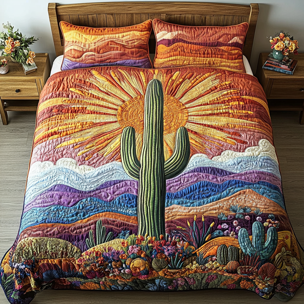 Arizona Vibes Quilted Bedding Set Xmas Holiday Duvet Cover Set Unique Cactus Gifts