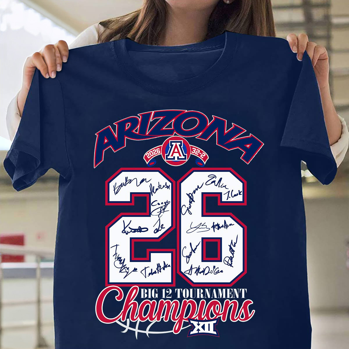 Arizona Wildcats 2026 Big 12 Tournament Champions Signatures T-Shirt Fan Gear Best Gift For Fans
