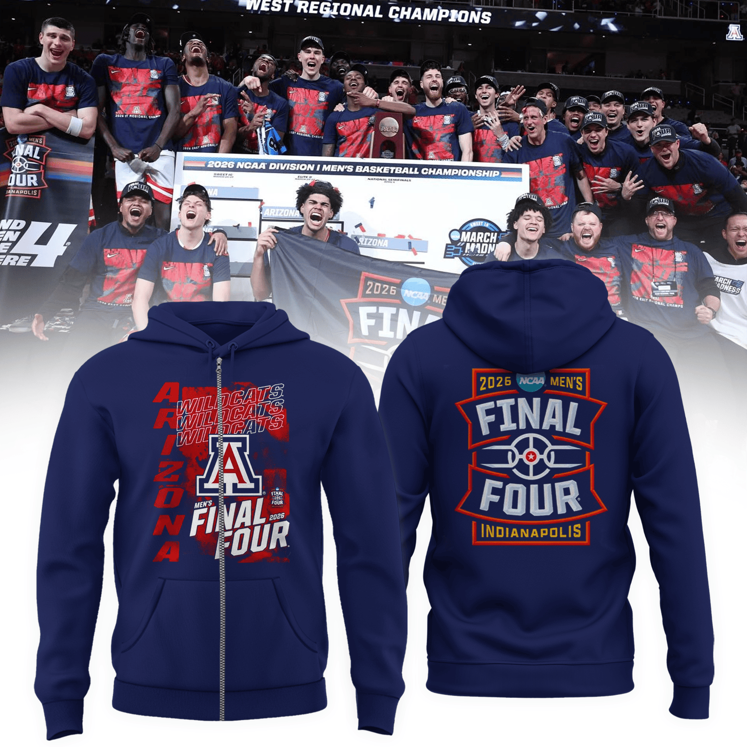 Arizona Wildcats 2026 Men's Basketball Tournament Zip Hoodie March Madness Final Apparel