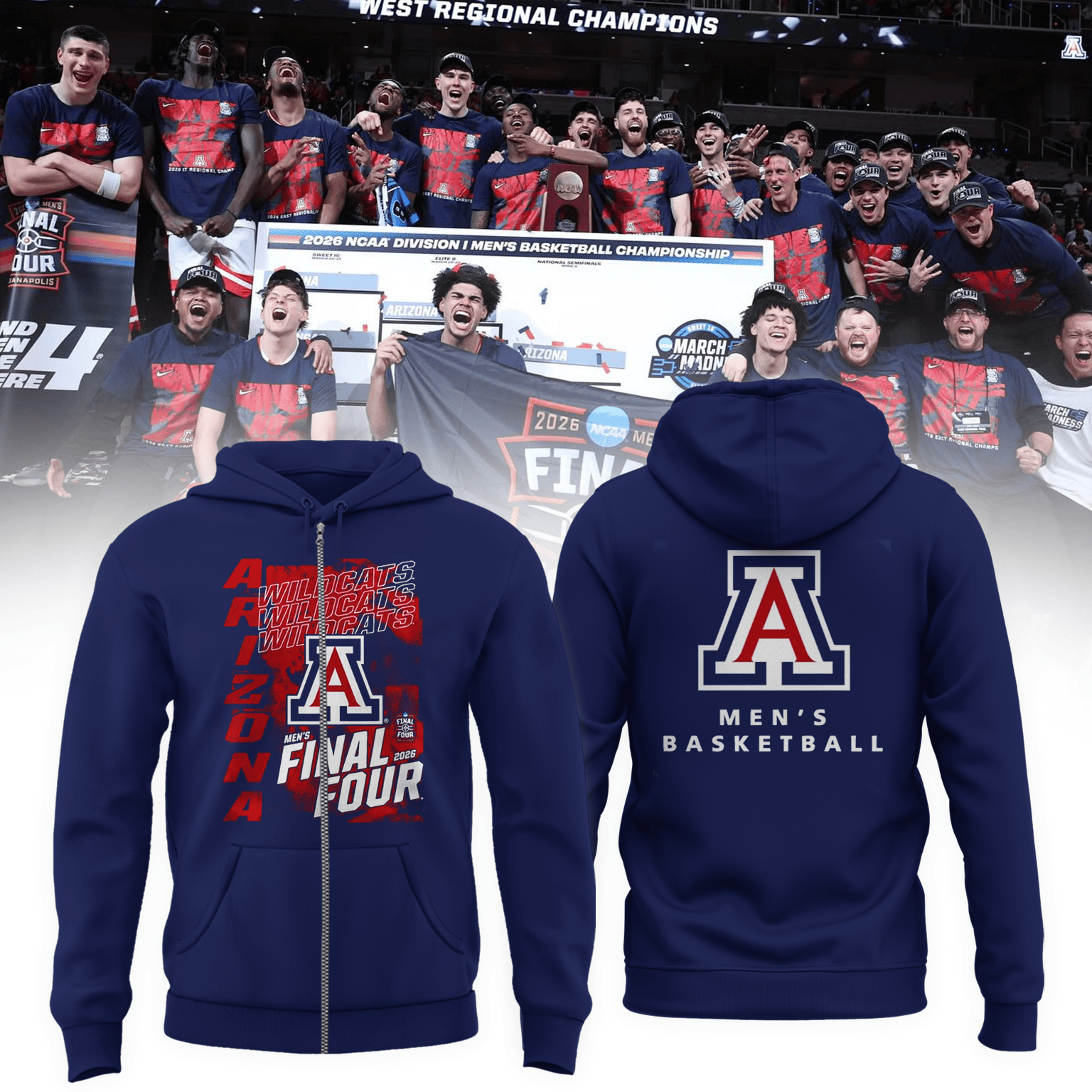 Arizona Wildcats 2026 Men's Basketball Tournament Zip Hoodie March Madness Final Four Merch Gift For Him