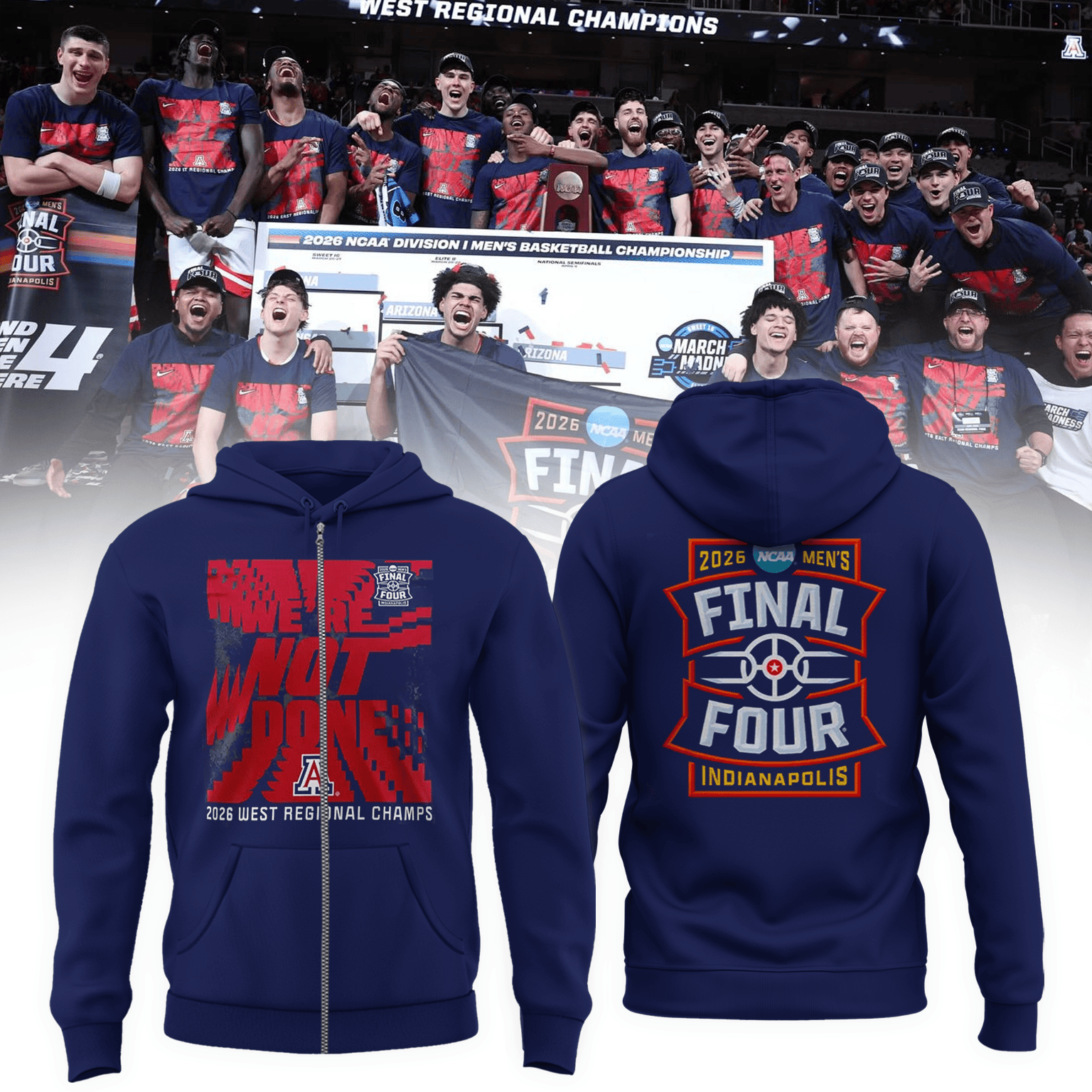 Arizona Wildcats 2026 Men's Basketball Zip Hoodie March Madness Bracket Apparel Fan Gear