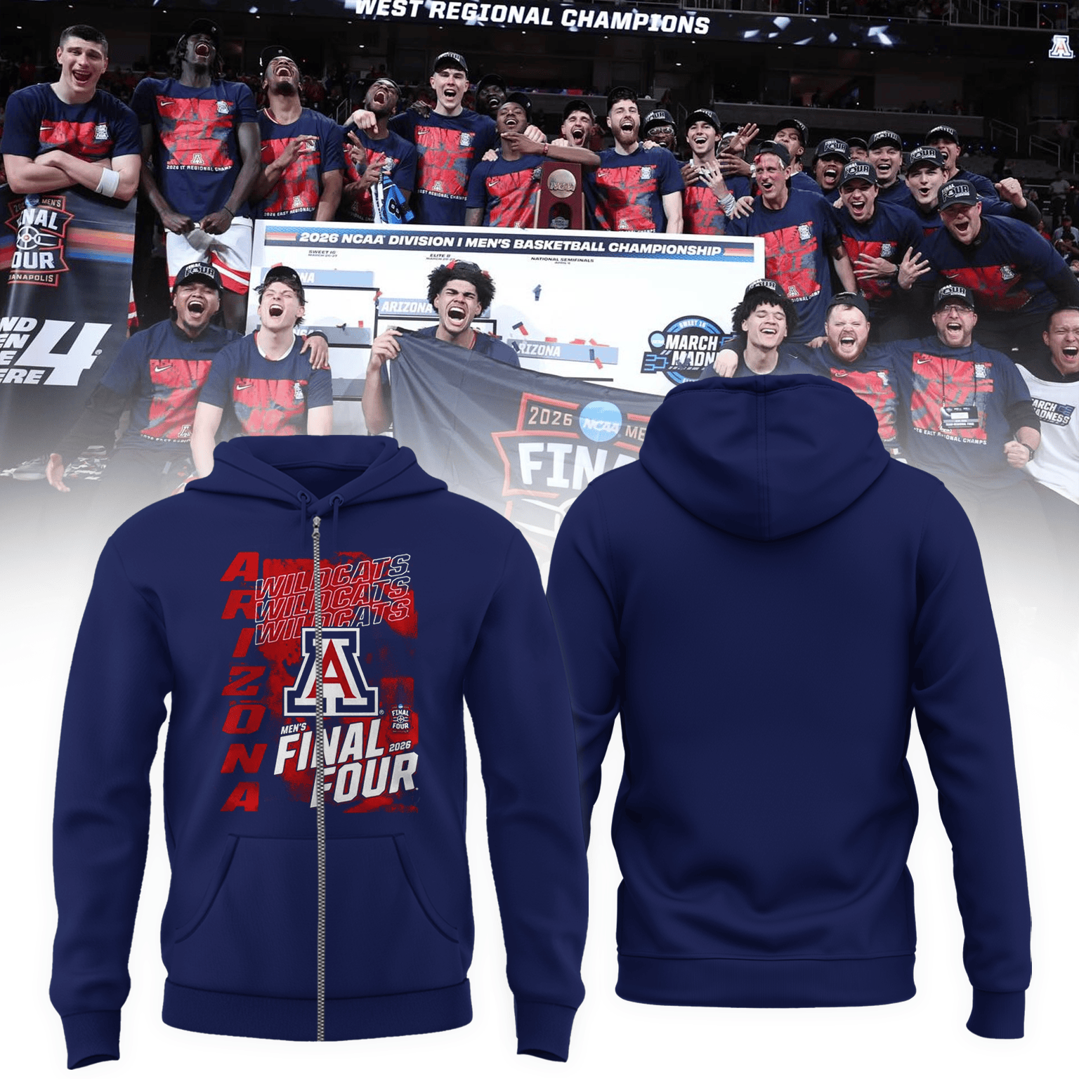 Arizona Wildcats 2026 Men's Basketball Zip Hoodie March Madness Final Four Apparel Gift For Dad