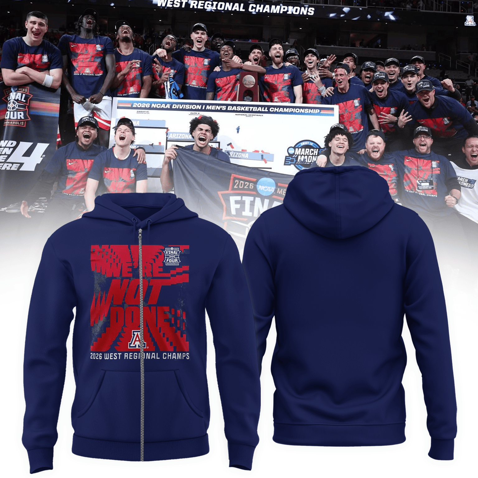 Arizona Wildcats 2026 West Regional Champs Zip Hoodie Game Day Clothing Fan Gift For Dad