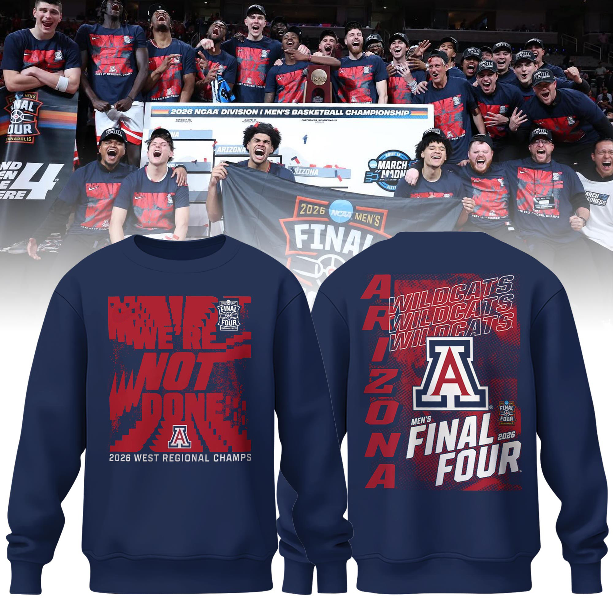 Arizona Wildcats Basketball 2026 Final Four Locker Room Sweatshirt Game Day Clothing